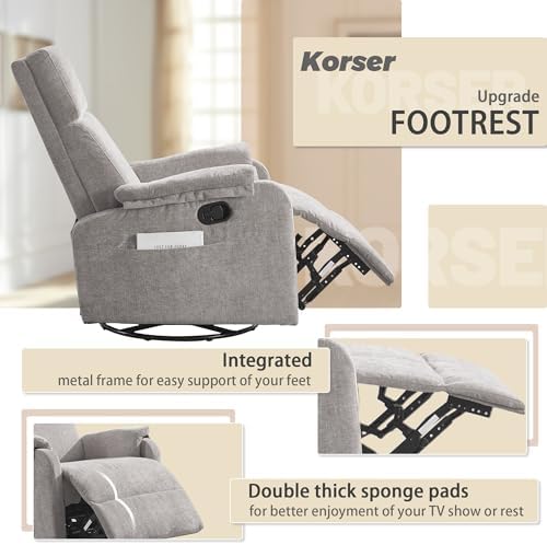 Korser Recliner Chair, Swivel Rocking Recliner Chair - Image 4
