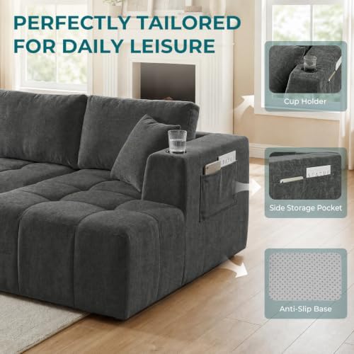 Skepphlay 132" U Shaped Couch, Boneless Sectional Couches - Image 4