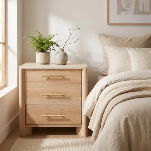 Nightstand with 3 Drawers, Marble Top Night Stand, 23.6” Bedside Table by Lab+Cosi