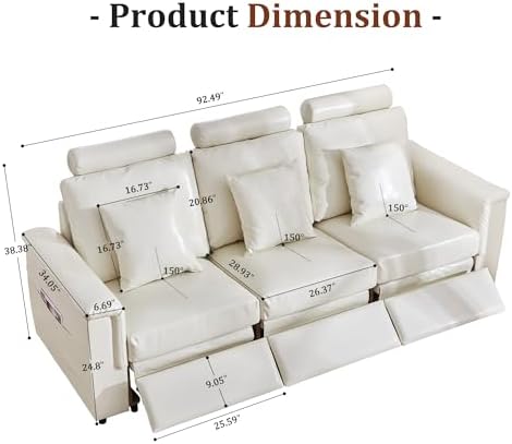 ORRD Power Reclining Sectional Sofa, Electric 3 Seat Recliner - Image 2