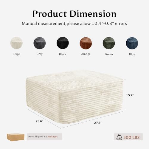 Boneless Ottoman for Couch, Corduroy Cloud Ottoman, Oversized Square Large Pouf - Image 2