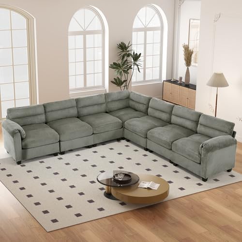 HAOMARKETS 115" Wide Modular Sectional Sofa Couch, Oversized Corduroy l Shaped by HAOMARKETS
