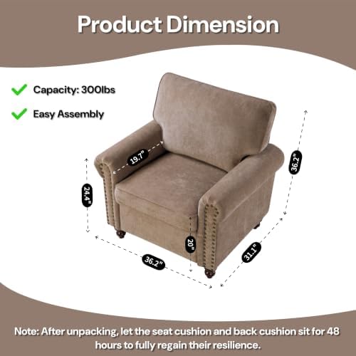 Rolled Arms Sofa Chair, Nailhead Accent Chair - Image 2