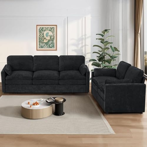 Chenille 2-Seater & 3-Seater Sofa Set w/Two Arm Pillows - Image 4