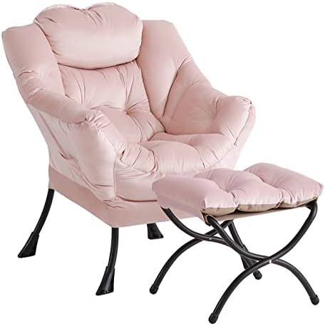 LITA Lazy Chair with Ottoman, Comfy Accent Reading Chair, Velvet Pink by LITA