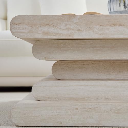 JUSTONE 33.9" Faux Travertine Coffee Table, No Assembly - Image 7