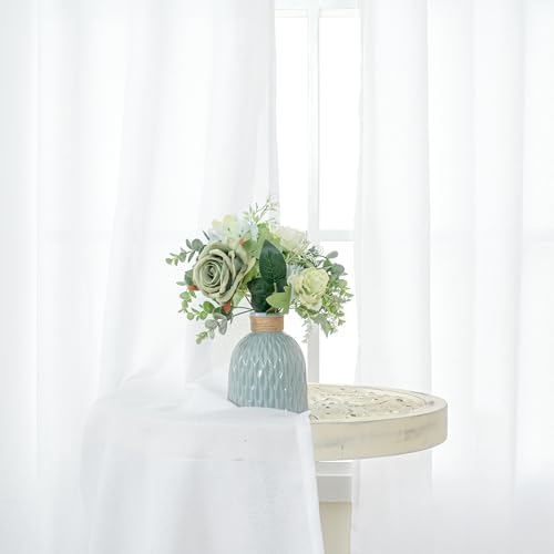 YoungsTex White Linen Kitchen Window Curtains 36 Inch Length Over Sink - Image 3