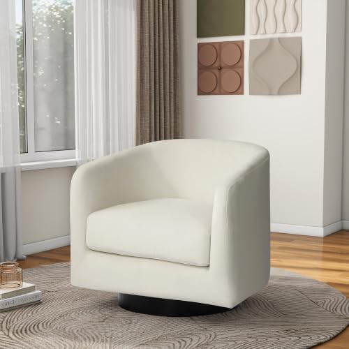 Pia Ricco Set of 2 Oversized Velvet 360° Swivel Barrel Accent Chair Ivory - Image 6