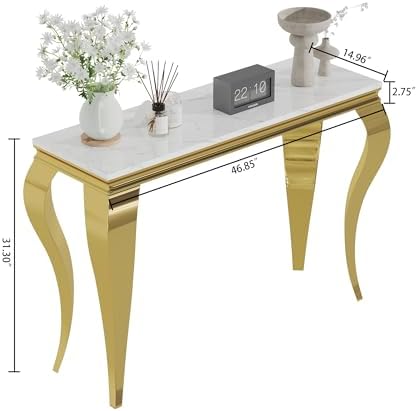 47'' White Marble Console Table Modern Accent Table - Image 2