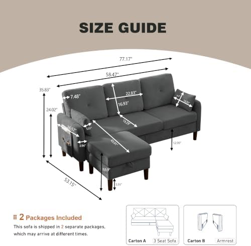 Modern Sectional Sofa with Storage Ottoman, L-Shaped 3-Seat Couch with 2 - Image 2