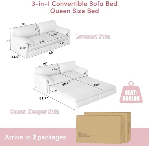 63.8" Sleeper Sofa Bed Queen Size, Pull Out Convertible Velvet Couch - Image 2