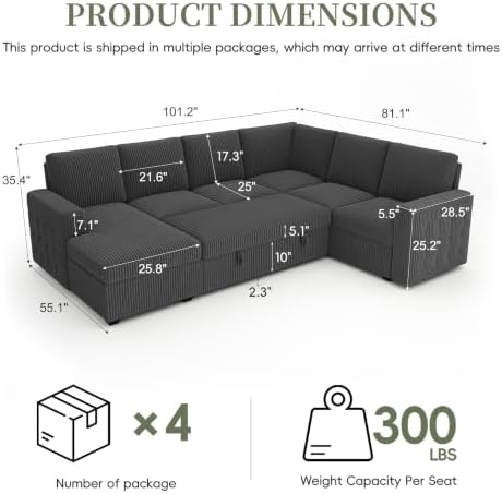 104" Sectional sleeper Sofa Bed, Pull Out Couch - Image 3