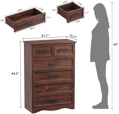 YANSNWO Walnut 6 Drawer Dresser - Image 3