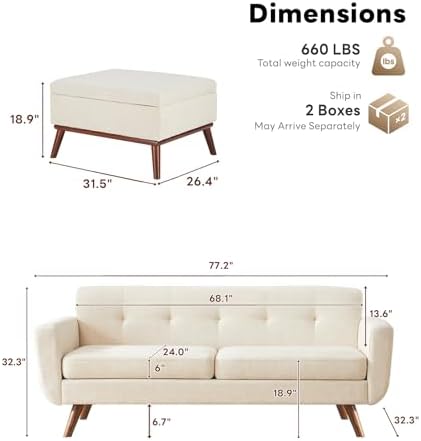 Tbfit Mid Century Modern Sofa, Loveseat Couch, Standard Sofa & Ottoman - Image 2