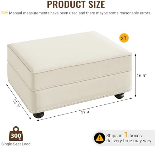 GDFStudio 31.5" Velvet Ottoman for Modular Sofa Set, Upholstered Footrest Bench - Image 2