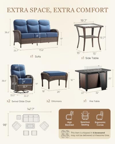Belord Upgraded 6“ Cushion Luxury 10 Piece Patio Furniture Set - Image 2