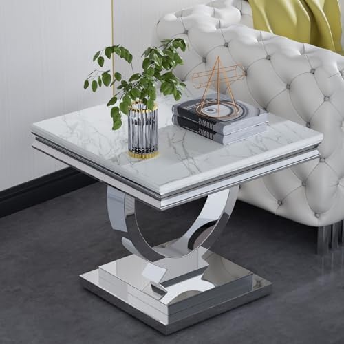 Modern Faux Marble End Table, Faux Marble Side Table by Goujxcy