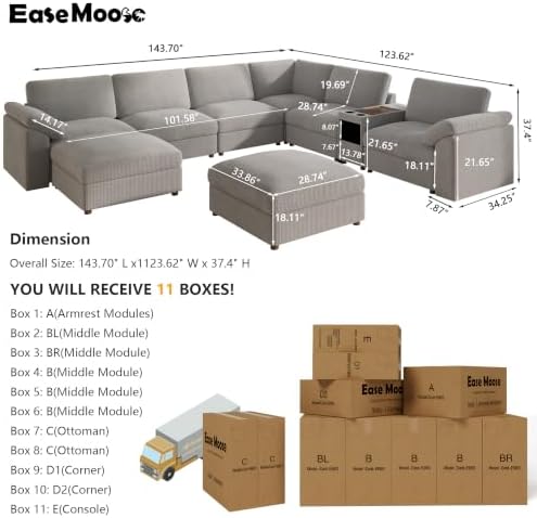EASE MOOSE Sectional Modular Sofa, Oversized L Shape Sectional Couch - Image 2