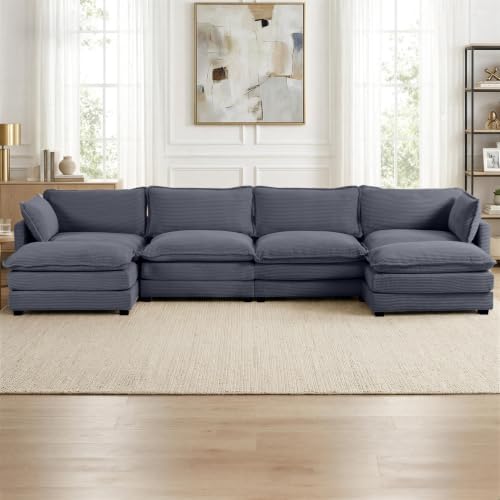 Modular Sectional Sofa, 6 Seat Modern Corduroy Cloud Couch by ComfortRoundtheClock