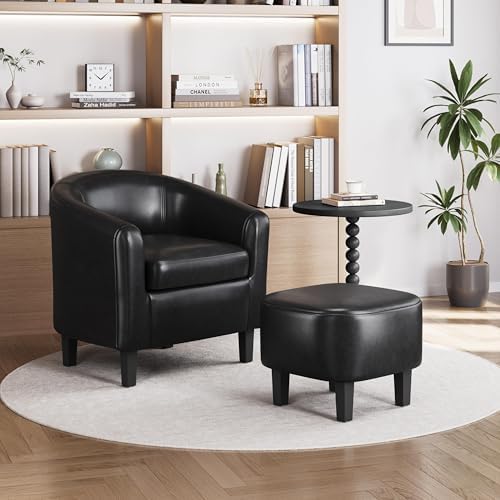 Yaheetech Accent Chairs with Ottoman, Faux Leather Barrel Chairs - Image 2