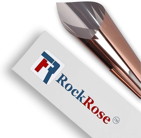 Rockrose Professional Window Tint for Home – One Way Privacy Window Film for Home Offices Heat Blocker Reflective Adhesive Mirror Tint with 99% UV Block – Bronze-Silver 48in x 100FT