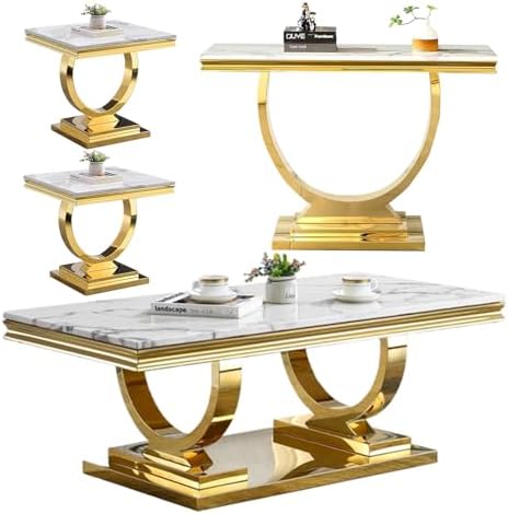 Henf 4 Piece Living Room Table Set, Faux Marble Coffee Table & Console Table & by Henf