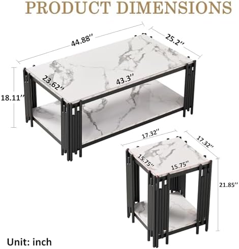 2 Pieces Living Room Table Set, Modern Coffee Table and End Table - Image 3