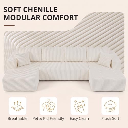 Skepphlay 132" U Shaped Couch, Boneless Sectional Couches - Image 3