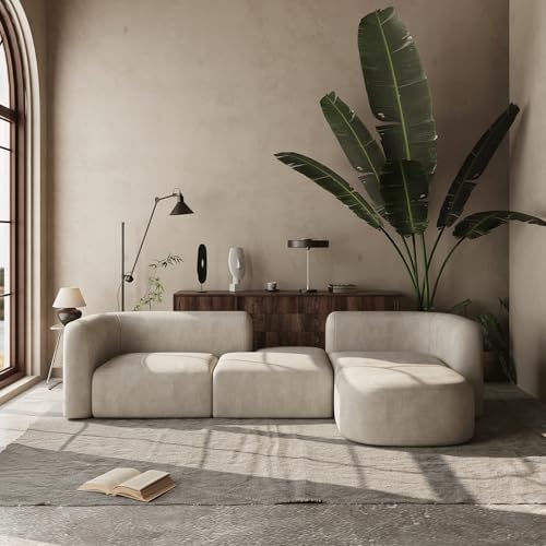 Acanva Mellow Modern Tight Curved Back Velvet Sofa, 4 Seater Modular by acanva