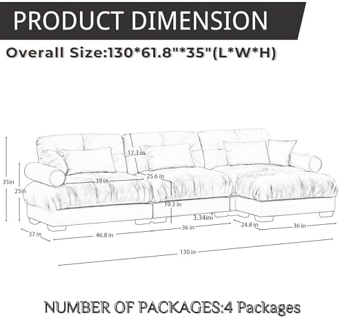 130" Modular Sectional Sofa, Velvet Upholstered Couches - Image 2