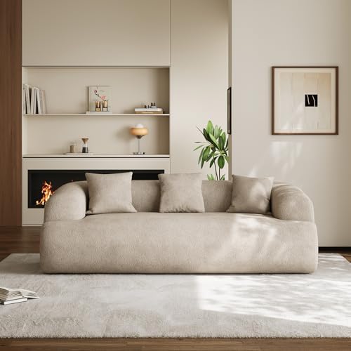 91" Modern Curved Couch, 3 Seater Boneless Sofa & Deep Seat, Light Brown by Wrofly