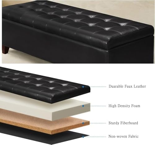 Black Ottoman with Storage Faux Leather Storage Ottoman Bench - Image 6