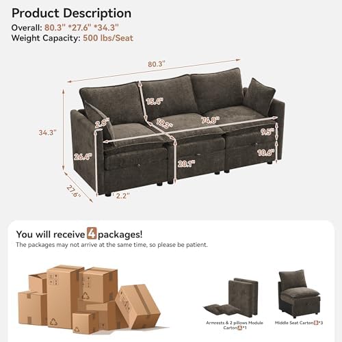 80" Cloud 3 Seater Sectional Modular Couch - Image 2
