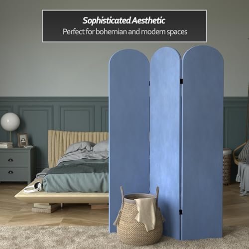 Red Lantern 6 ft. Classic Arch Velvet Room Divider Blue 3 Panel - Image 2