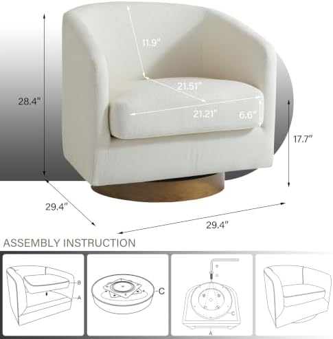 Pia Ricco Oversized Linen 360° Swivel Barrel Accent Chair Beige - Image 2