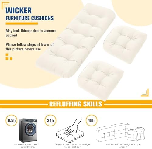 Wicker Furniture Cushions Outdoor, Patio Seat Chair Pads, Waterproof - Image 4