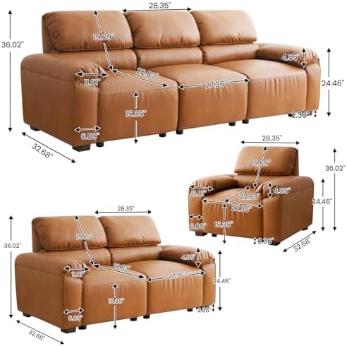 3-Piece PU Leather Sofa Set, Mid-Century Modern - Image 2