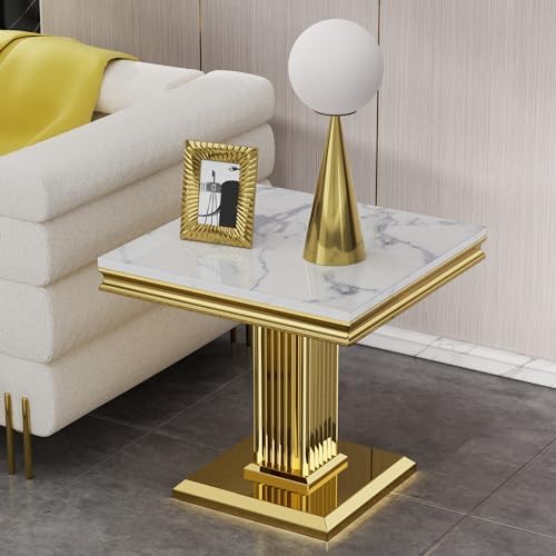 Henf 23in Square End Table Faux Marble End Table - Image 3