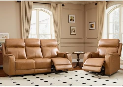 HAOMARKETS 2-Piece Top Grain Leather Power Reclining Sofa Set, Include Dual by HAOMARKETS