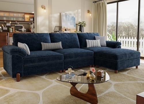 SITJOY Cloud Couch Sectional, 3 Seater L-Shaped Sofa, Chenille in Navy Blue by SitjoyComfortableSitting