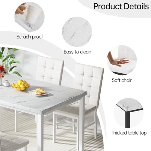 Hooseng Dining Room Table Set 5 Piece Dining Table Set Marble Dining Table 4 - Image 6