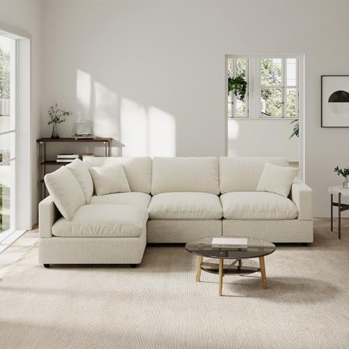 Modern Sectional Linen Couch for Living Room L-Shape Sofas, 4 Seat Modular - Image 4