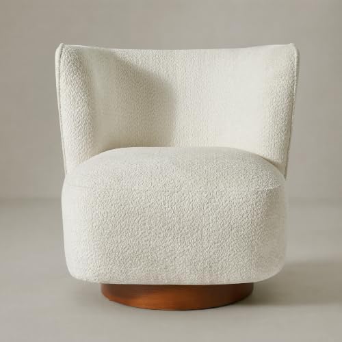 Swivel Accent Chair, Wood Frame, Sherpa Upholstery - Image 7