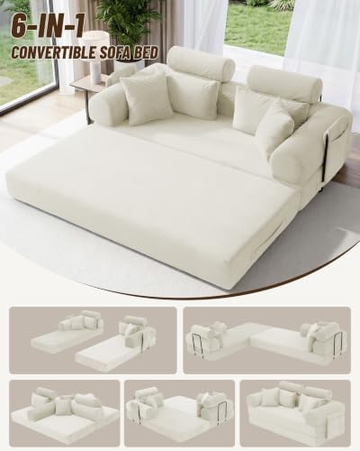 79" Convertible Sofa Bed, High Backrest Boneless Couches - Image 3