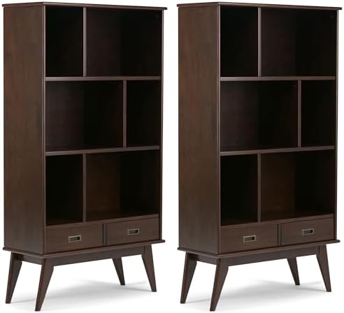 SIMPLIHOME Draper 35" Bookcase and Storage in Auburn Brown by SimpliHome