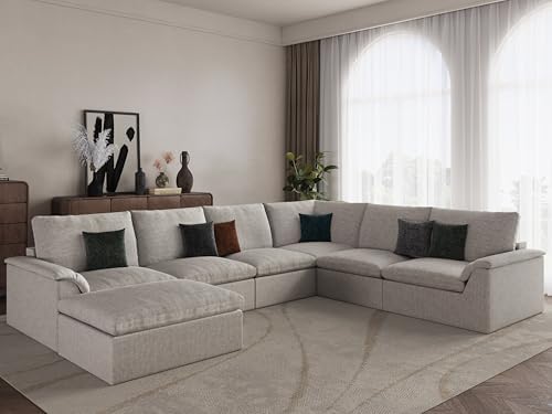 EASE MOOSE 147" 7 Seater Sectional Couches, Boneless Sofa by EASEMOOSE
