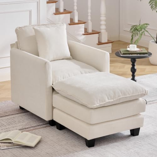 30'' Cloud Single Couch with Ottoman, Cloud Sofa with Throw Pillow, Modern 1 by HOCAT