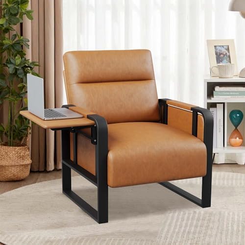 Brown Accent Chair PU Leather Upholstered Armchair - Image 6