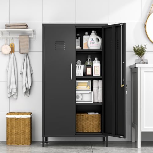 pozdeg 47.24" Black Lockable Small Metal Storage Locker - Image 7