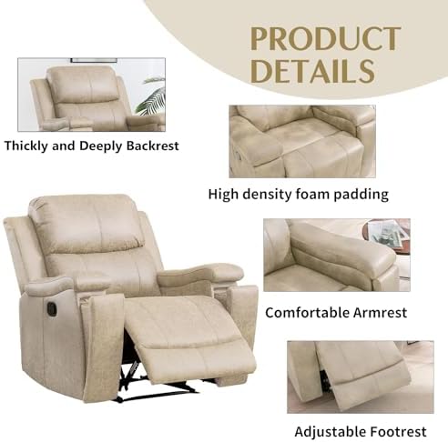 CANMOV Leather Recliner Chair, Classic and Traditional Manual Recliner Chair - Image 7
